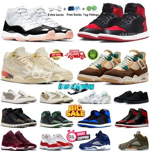 Designer Sneakers Jumpmanss 1 3 4 5 11 Basketskor Satin Bred Patent Royal Reimagined Black Cat Thunde 4s Gray 11s White Cement 5s Palomino 12s Cherry Train Sports