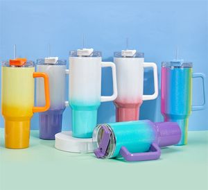 40oz Rainbow Paint Gradient Portable Football Rugby Santa Claus Stainless Steel Tumblers Cups Lid and Straw Car Mugs Vacuum Insulated Water Bottles