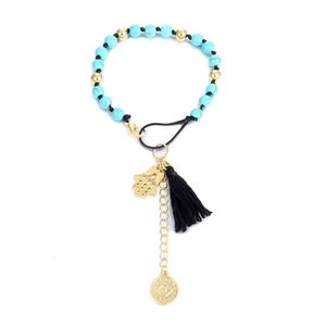 Chain 2021 Turquoise Braided Rope Chain Tassel Hand Palm Pendant Bracelet For Women Fashion Natural Stone Beads Bracelets Drop Delive Dhuo2