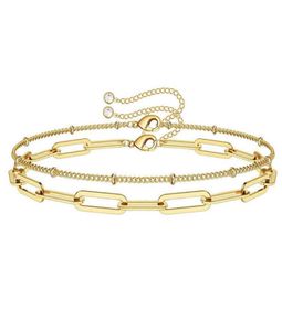 Sc Dainty 14-каратный золотой браслет, ювелирные изделия, персонализированная многослойная цепочка для скрепок, подвеска из нержавеющей стали с кристаллами для женщин1262196