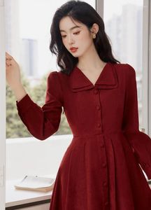 Casual Kleider Formale Büro Dame Outfits Retro Französisch Stil Solide Drehen Unten Kragen Elegante Frau Midi Vintage Faldas Vestido Festa