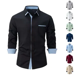 Camisas masculinas casuais primavera e outono lapela botões camisa de manga comprida tops cardigan ocidental mens romper