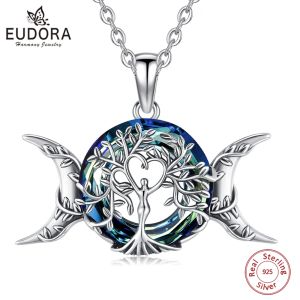 Halsketten Eudora Sterling Sier Tree of Life Halskette feine dreifache Mondgöttin Anhänger österreichischer Kristallschmuckparty Geschenk für Frauen