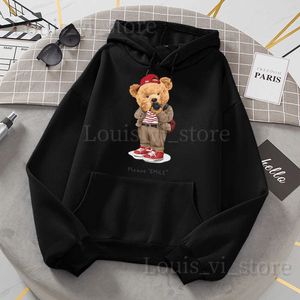 Kadın Hoodies Sweatshirts Moda Oyuncak Ayı Fotoğrafınızı çeken kadın hip hop gevşek kapüşonlu gündelik sonbahar kürk astar kapüşonları moda s-xxl üstleri t240222