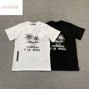 Pa Coconut Beach Tatil Mektubu Baskı Desen Pamuk Yuvarlak Boyun Gevşek Çok Yönlü Moda Günlük Erkek ve Kadın Tshirt