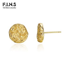 Örhängen F.I.N.S Fashion Real 925 Sterling Silver Tang Cao Mönster Studörhängen Relief Round Flat Ear Piercing Fine Jewelry Antiallergy