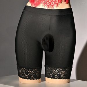 Underbyxor sexiga män underkläder med hög elastisk tights påsar boxershorts trosor trosor ultratunna spetsar genomskinligt transparent