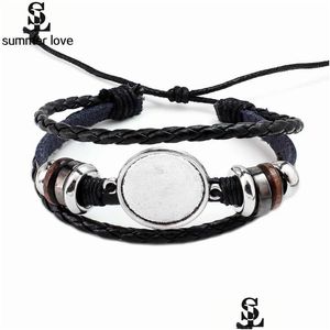 Corrente artesanal mtilayer couro vidro cabochão pulseira para mulheres homens 20mm diy po base moldura bandeja em branco charme atacado gota entrega dh0vn