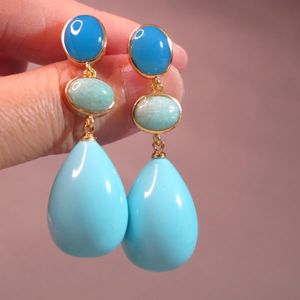 KQDance Red Agate Pearl Blue Turquoise Rose Quartz Pink Jade Natural Stones with 925 Silver Needle Women Jewelry 240220