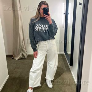 Kadın Hoodies Sweatshirts Rowling Mirror Vintage Mektup Grafik Baskı Mor Sıkıntılı Sweatshirt Kadınlar Uzun Kollu O boyun pamuk klasik üstler T240222