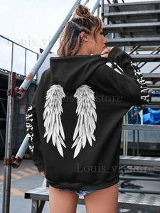 Kadın Hoodies Sweatshirts Angel Wings Kişilik Deseni Kadın Hoodies Harajuku Fleece Hooded Fashion S-XXL Sıradan Pullovers Hip Hop Gevşek Kadınlar Tops T240222