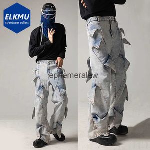 Men's Jeans Designer Jeans Patchwork Oversized Streetwear Blue Denim Pants Mens Fashion Harajuku Hip Hop Jeans TrousersH24222