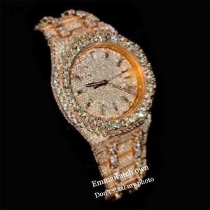 Homens de luxo Ap Diamond Diamonds Watch Pass Test Movimento de quartzo vvs Iced Out Sapphire Moissanite Vvs 2023 Watch Type Out Melhor qualidade Rose Gold Case Teste automático