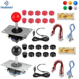 Joysticks 2 Players 2Pin DIY Arcade Game Joystick Kits Arcade Buttons + USB Controller Joystick Cables Arcade Game Parts Color Mixing