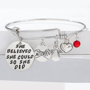 Bangle 2021 New Inspirational Birthstone Charm Bracelet Bangle For Women Angle Friendship Expandable Stainless Steel Wire Drop Delive Dhfq5