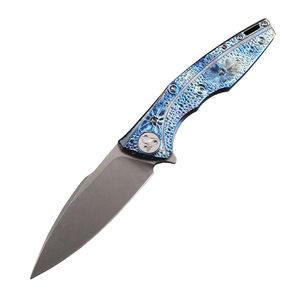 A2275 High End Flipper Faca D2 Lâmina de Lavagem de Pedra Gravada à Mão Anodizada TC4 Liga de Titânio Lidar com Facas de Bolso EDC de Sobrevivência ao Ar Livre