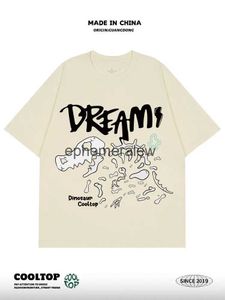 Herren T-Shirts American Jurassic Pattern Baumwolle Kurzarm Street Retro T-Shirt Paar Sommer Lose Harajuku Übergroßes T-Shirt Y2k GothH24222