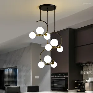 Lampadari Lampada a sfera in vetro nordico Arte creativa Lampadario a LED da comodino Camera da letto Ristorante Decorativo