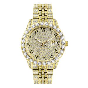Zegarek męski Hip Hop Fashion Full Diamond High Grade Gold Gold Duży Waterproof Waterproof Watch
