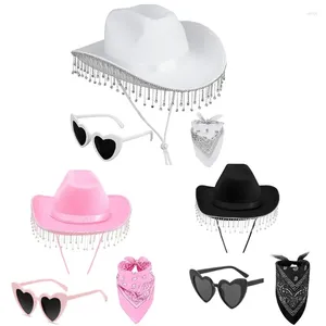 Boinas noiva cowgirl chapéu borlas cachecol despedida de solteira traje conjunto acessório feminino