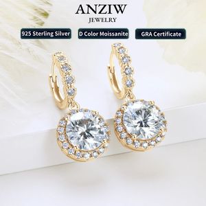 Anziw Real Sparkling 3.0 Ct D Orecchini a cerchio con goccia 100% argento 925 placcato oro 2.0 ct Orecchini pendenti per gioielli da donna 240219