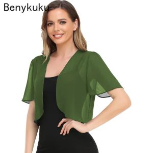 Cardigans Open Front Short Sleeve Chiffon Shrug Cardigan Fashion Cover Up Shawl Coat Army Green Black Women Cropped Sheer Bolero Top 2024