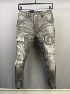 Men's Jeans 2024 Gray Splice Scratch Hole Fashion Pencil Pants A515#