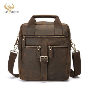 Backpack Men Crazy Horse Leather Vertical Brown Business Briefcase 12" Laptop Case Attache Portfolio Tote Shoulder Messenger Bag 1062