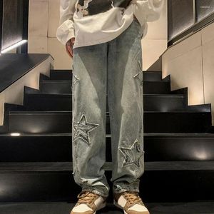 Men's Jeans Men Denim Oversize Star Pattern Women's Vintage Korean Streetwear Pants Straight Wide Leg Trousers Retro