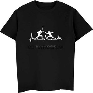 Men's T-Shirts New Summer Fencing Heartbeat T Shirt Fashion Short Sleeve Cotton Fencing T-shirt Men Clothing Harajuku Fitness Tees TopsH24222