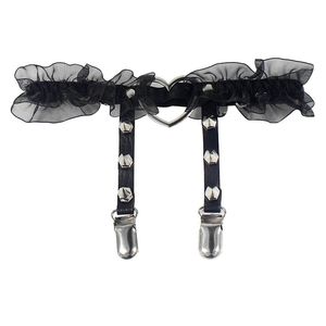 Bühnenkleidung, Tanzzubehör, Rock, sexy Leder, Spitze, Herz, Strumpfband, oberschenkelhohes Geschirr, Mädchen, elastische Beinkette, Mädchen-Spike-Niete, Metall, Punk, Gothic, Gothic-Schmuck