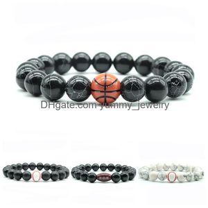 Beaded 10Mm Beaded Strands Bracelet Mens Gym Baseball Basketball Rugby Football Turquoise Round Beads Sports Bangles Gifts Fashion Na Dhqbq