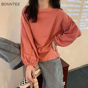 Women's T Shirts T-shirts Women Solid Loose All-match Lantern Sleeve Tops Simple Casual Candy Color Preppy Style Students Ulzzang Chic