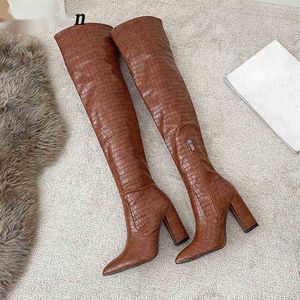 Boots New Style Women chunky High Cheel Boots Shoes Microfiber Leather Booties Over the Knee 220913