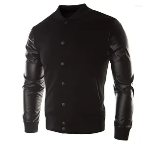 Herrenjacken Männer Stehkragen PU-Leder Baseballjacke Übergröße 3XL Langarm Top Button Varsity Casual Grau Jungen Mantel Streetwear