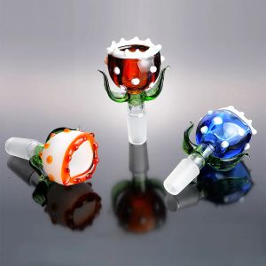 Wholesale Quality Glass Tobacco Bowl Flower Style 14mm 18mm Male Joint Handle Slide Bowl Piece Accessories For Bongs Water Pipes Custom Smoking Bowls