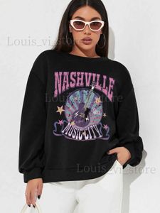 Bluzy Bluzy Women Bluzy Winter Woman Music City Nashville Kreatywny wzór nadruki z kapturem Trend Street Pullover luźne ciepłe kieszonkowe topy streetwear t24022