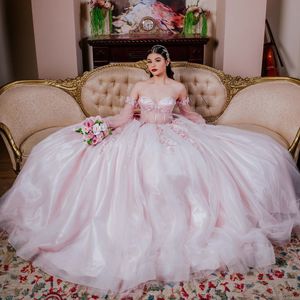 Розовое платье Quinceanera, бальное платье для девочек 16 лет, милое платье с аппликацией в форме сердца, вечерние платья на шнуровке для дня рождения, Vestidos Robes De Soiree