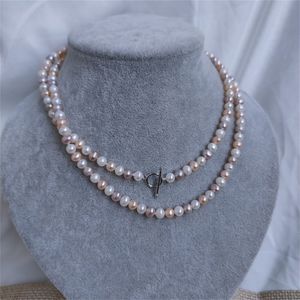 Collana sfumata color caramello 4-5 mm bianco rosa viola perle d'acqua dolce naturali catena maglione lunga 85 cm