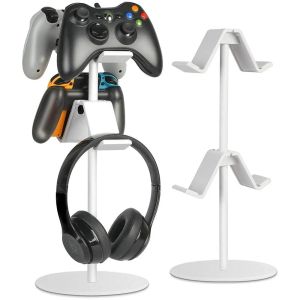 Stands Game Room Accessories Holder Storage Rack Controller Joystick Stand Earphone Holder for Ps5/Ps4/Xbox One 2 Tier Controller White