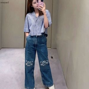 Kvinnor Jeans Designer Pants Womens Fashion Letter broderade grafiska denimbyxor Lossa jeans Solid Color Denim Pants