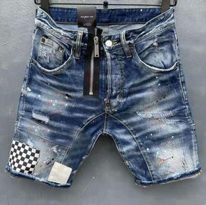 Herren-Shorts, Jeans, Designer-Jeans, kurz, modisch, lässig, schmal, zerrissen, mit Reißverschluss, Patch, Stickerei, Denim-Shorts für Männer, Street Punk, Blau