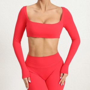 Aktif Gömlekler Uzun Kollu Kare Yaka Yoga Eğitimi Üstü Kadın Spor Giyim Seksi Mahsul Spor Salonu Spor T-Shirt Kadın Fitness Gömlek Giyim