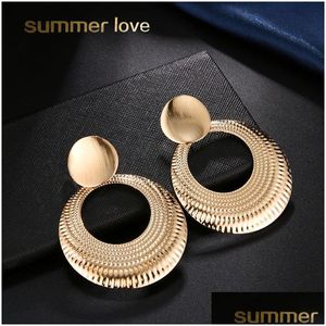 Hoop Huggie Ny stor Bohemian Hollow Round Earrings for Women Weddings Party Retro Boho Jewelry Gold Alloy Drop Lady Dro Dhgarden Dh2qt