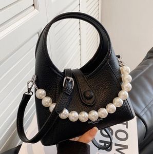 Women Bucket Shoulder bag High quality PU Leather pearl handbag bag designer Flap bag Solid Color Fashion letter handbags crossbody Satchel bag Totes wallet