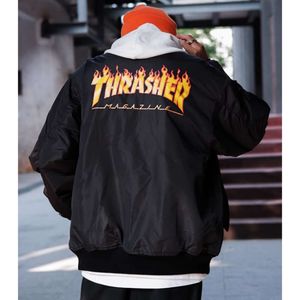 Men's Jackets 2023 New Japanese Version of Trendy Flame Double-sided Pilot Jacket Mens and Womens Cotton Casual Baseball