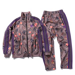 Brown Zipper Jacket Pants Set Men Women Embroidery Jackets Tracksuit
