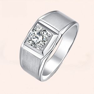 S925 Sterling Silver Plated PT950 White Gold Diamond Ring Men's Simple Overbär Frosted Ring Mosan Diamond Wedding Ring 240222