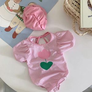 Kleidung Sets 2024 Sommer Baby Mädchen Badeanzug Plaid Gedruckt Blumen Dünne Laterne Hülse Kordelzug Strampler Infant Onesie