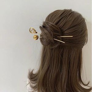 Haarspangen, chinesische einfache Stöcke, Metallkugel, Schleife, Knoten, Haarnadel, elegant, cooler Stil, Schmuck, Damen und Mädchen, Zubehör